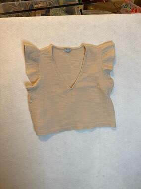 Rails Miley Sleeveless V-Neck Ruffle Shoulder Gauze Top in Camel